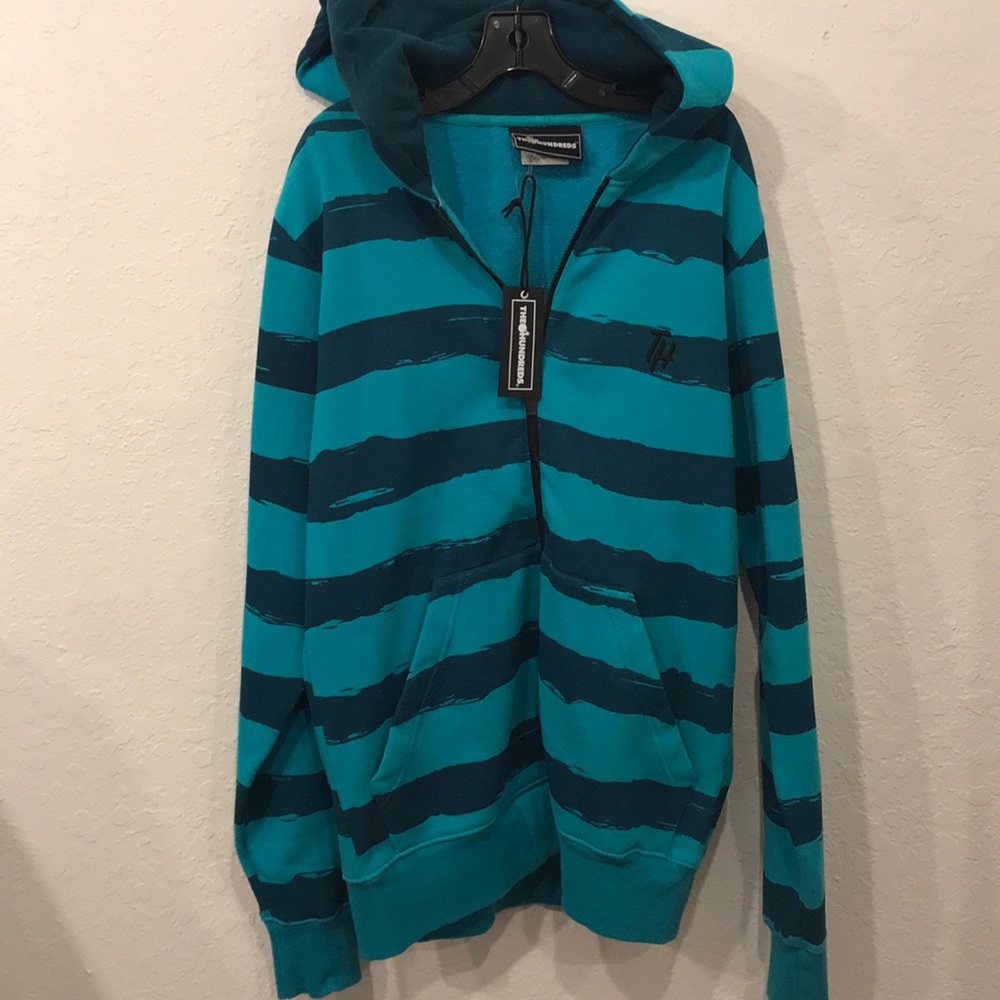 THE HUNDREDS zip up striped hoodie sweatshirt teal